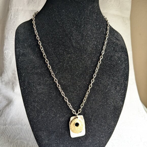 Gold and Silver Metal Geometric Necklace - Picture 9 of 10